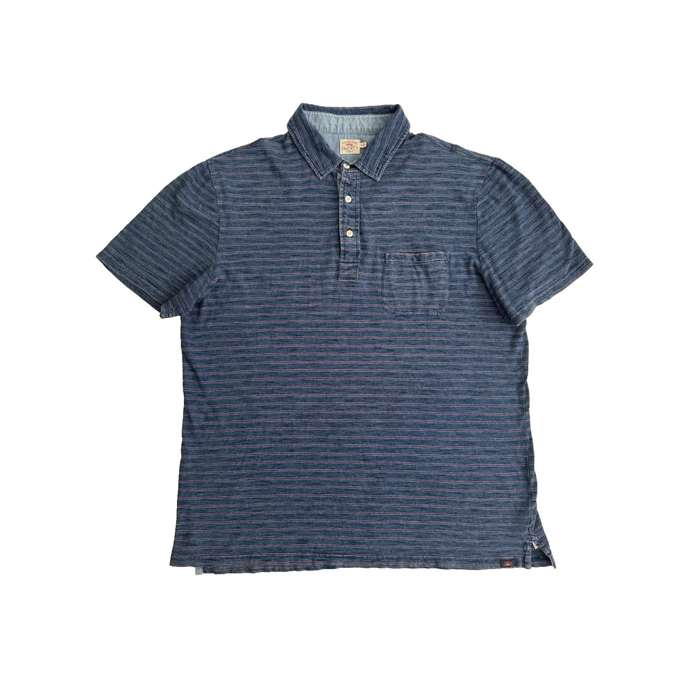 Faherty Movement Polo Shirt XL Indigo-Dyed Stripe Organic Cotton Beach Casual